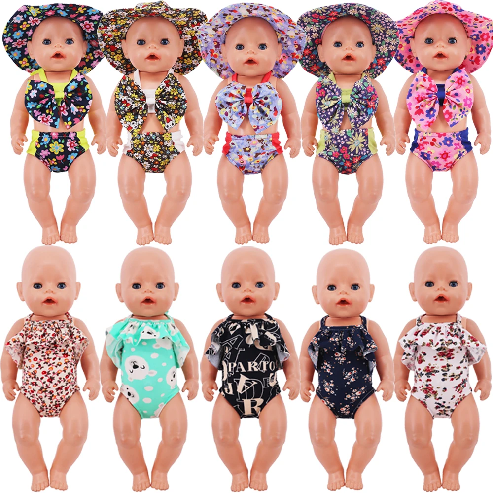 

Clothes For Doll Baby Floral Swimwear+Cap Doll Accessoires 43Cm Reborn Baby&18Inch American Pop Girl Toys Our Generation
