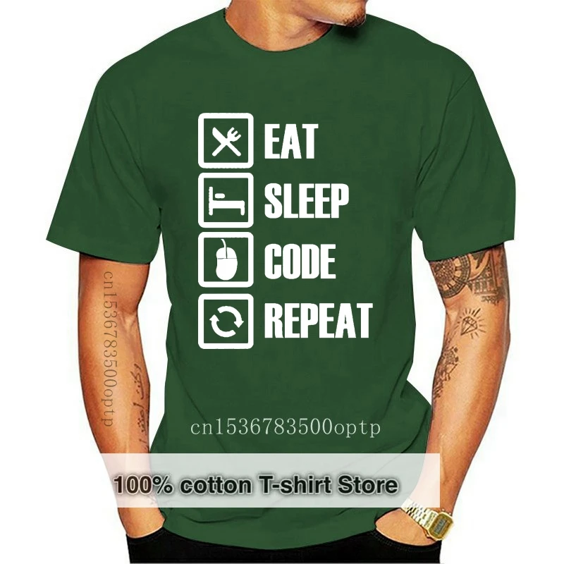 Eat sleep code repeat funny geek computer programer t shirt f54 Printed T-Shirt Men Short Sleeve O-Neck T-Shirts Stree Twear