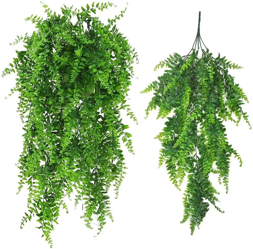 

1 Pcs Artificial Plants Vines Boston Fern Persian Rattan Greenery Fake Ferns Hanging Plant Ivy Flowers Vine Outdoor UV Resistant