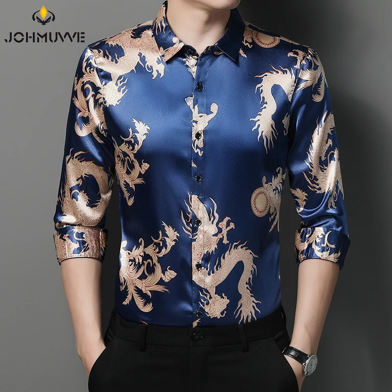 JOHMUVVE Fast Shipping New Men's Printed Long Sleeve Shirts Casual Long Sleeve Tops