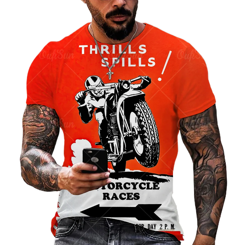 

2022 Summer Men's T-shirt New 3D Printing Casual Round Neck Shirt 66 Motorcycle Design Loose Oversized Handsome T-shirt