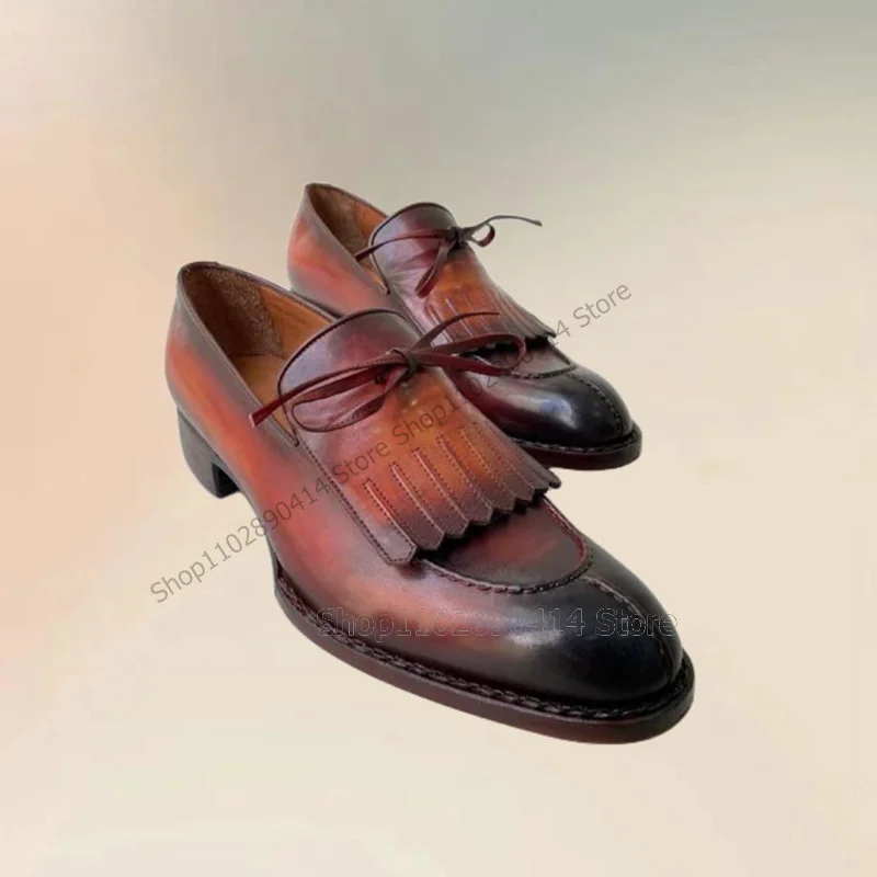 Коричневые лоферы с кисточками и бантом модные дизайнерские вышивкой роскошные