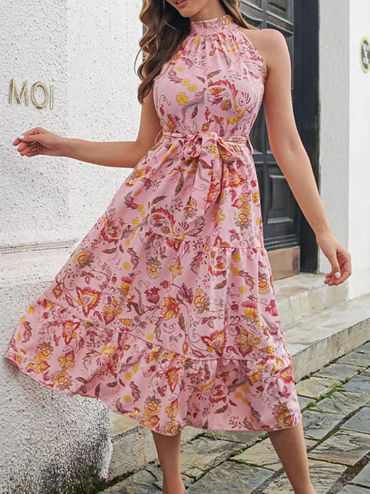 

Summer Fashion Half Turtleneck Dresses For Women Fashion Sexy Off Shoulder Mid Waist Lace Up Stitching Long Elegant Dresses Robe