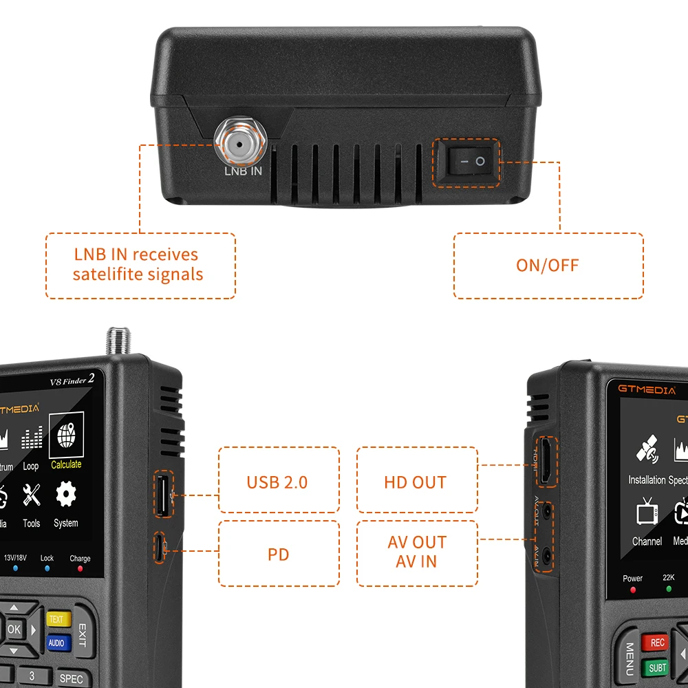 Фото GTMEDIA V8 Finder2 Satellite Finder Цифровой FTA DVB-S/ S2/ S2X Детектор сигналов Приемник ЖК-экран для регулировки тарелки для Sat TV №5