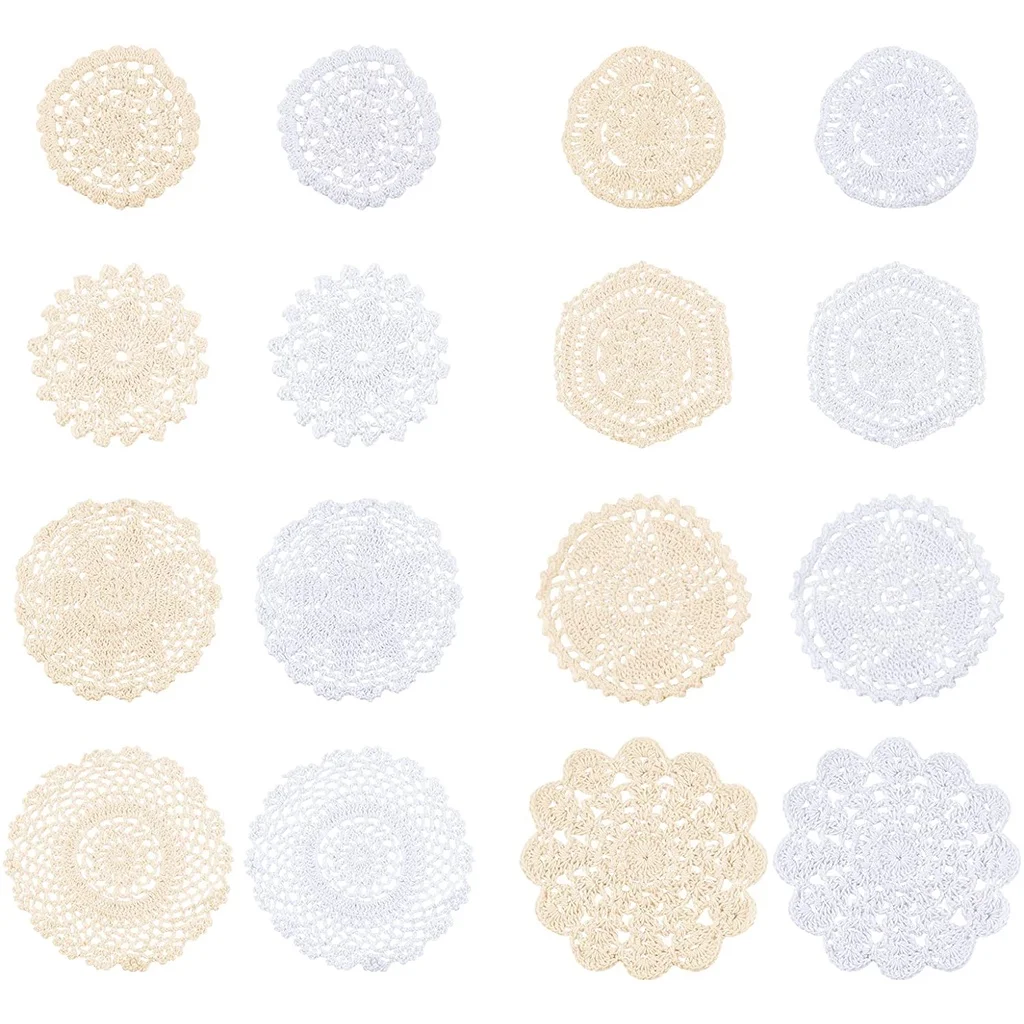 

16 Pcs Cotton Lace Crochet Doilies Cup Mat Handmade Lace Coasters for Tea Party Wedding Table Decor