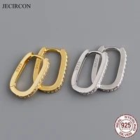 jecircon punk rock oval hoop earrings for women 925 sterling silver white zircon earrings simple ins gold silver color jewelry