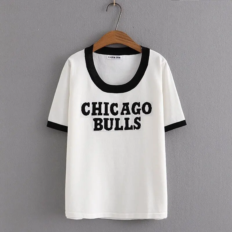 Plus Size Women's Short Sleeve Summer Shirts Oversized Knitted Female White Black Tops Oversized Vintage Slim Top
