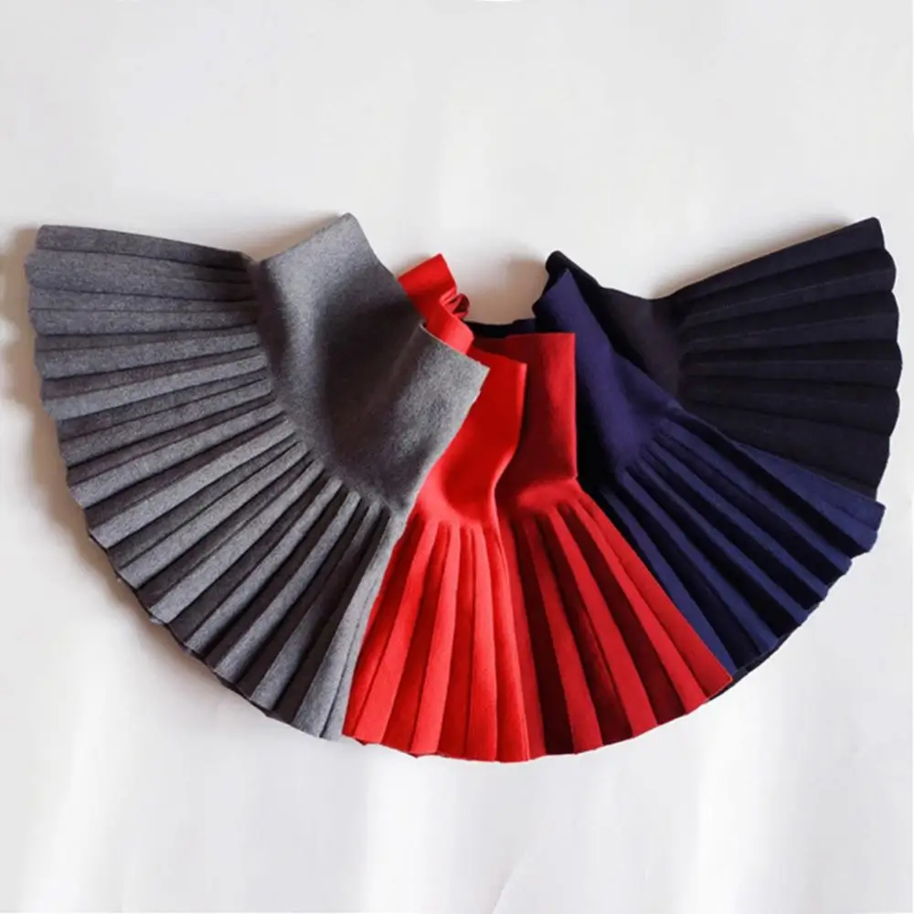 

Pleated Skirt Skirt Solid Color High Waist Pleated Autumn Children School Girls Knit Bottoming Skirt