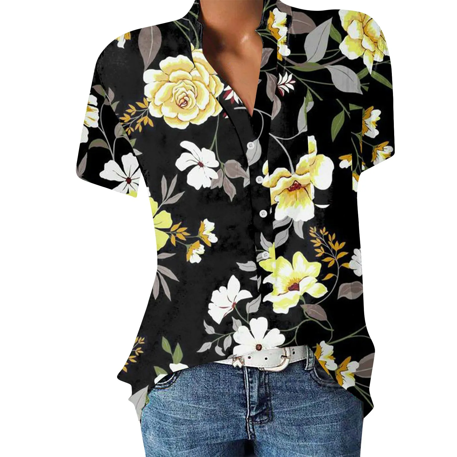 

Summer Women's Shirts Flower Graphics Print Blouses Female Clothing Oversized Tops Tees Harajuku O Neck Ladies Camisas Blusas