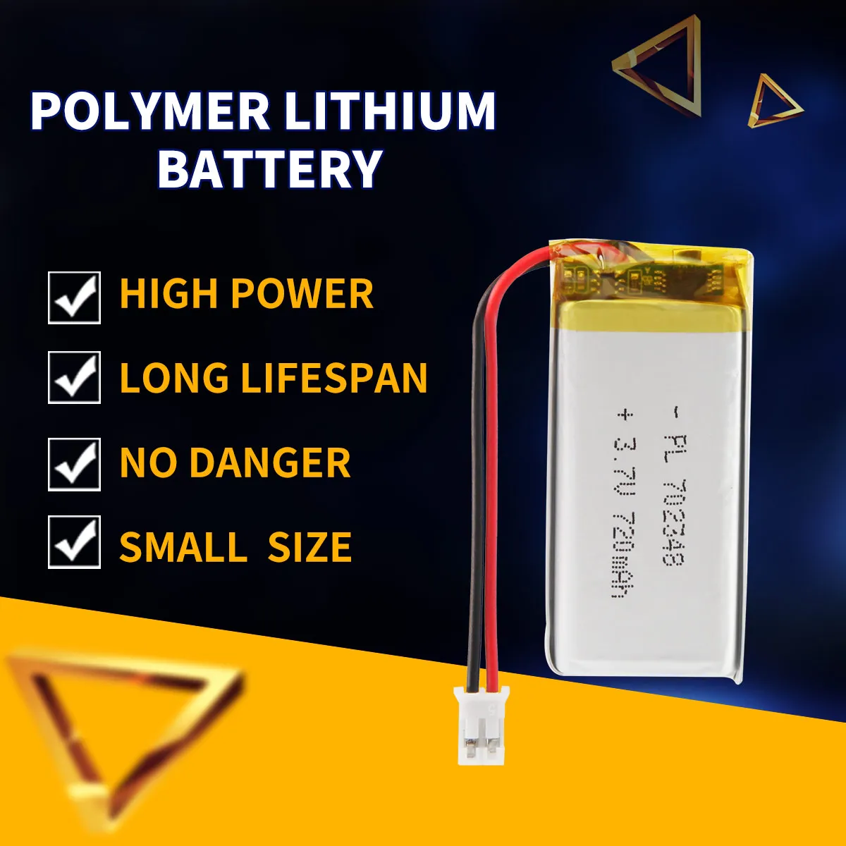 

702348 3.7V 720mAh Lipo Rechargeable Battery Polymer Lithium Li-ion Cell for PSP Clock Ear Bud Backup Power Portable DVD Tablet