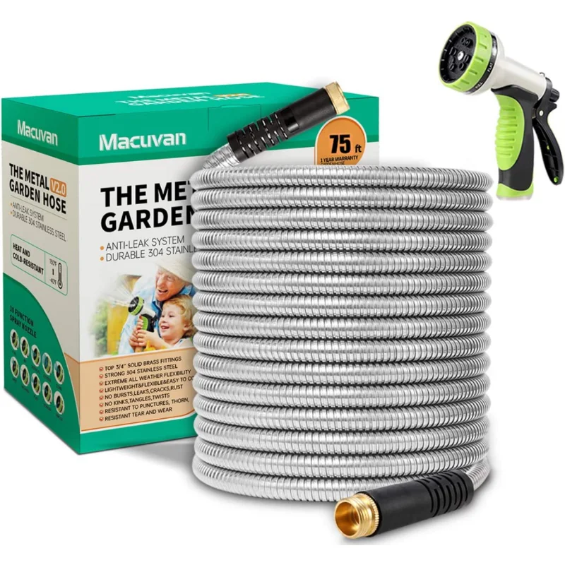 

Macuvan Flexible 75ft-Heavy Duty Water Hose with Durable 304 Stainless Steel