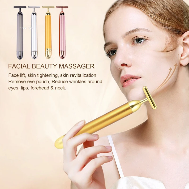 

24K Gold Roller Vibrating Facial Massager Slimming Facial Skin Beauty Bar Pulse Firming Face Massage Lift Tightening Wrinkle Bar