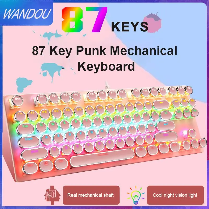 

Игровая механическая клавиатура с 7-цветной подсветкой, настоящая механическая клавиатура Abs Axis, 87 клавиш, мультимедийная функциональная клавиатура «подключи и работай»