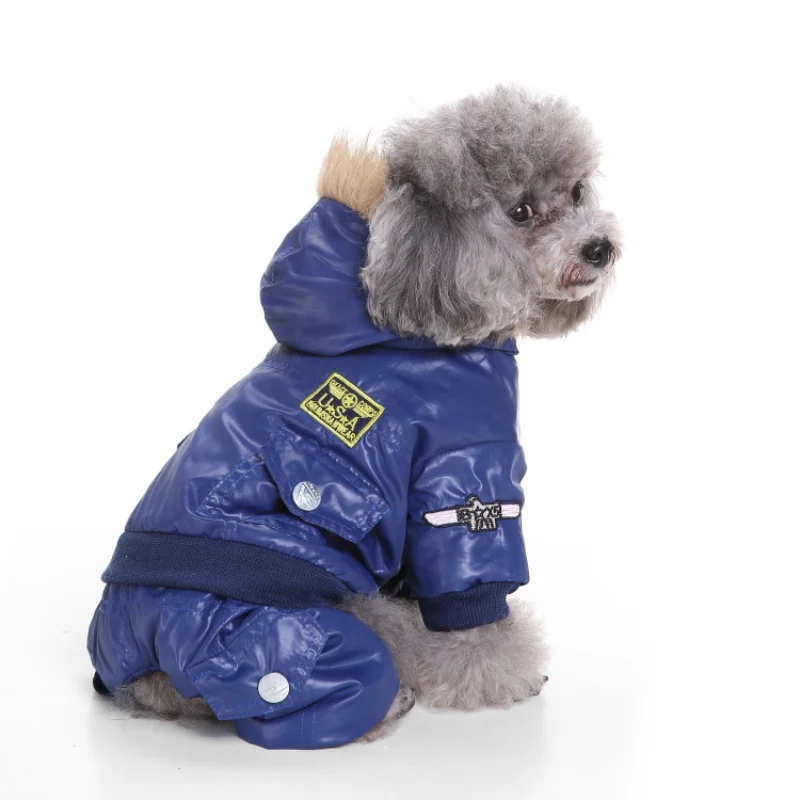 

Одежда для собак, хлопковая одежда для домашних животных на осень и зиму, форма ВВС с четырьмя ногами, теплая куртка для маленьких и средних ...