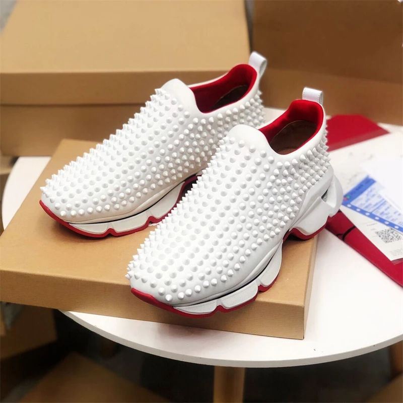 

New Design Women Sneakers Genuine Leather Casual Shoes Fashion Rivet Breathable Flats Luxury Men Loafers Italian Shoes 2A