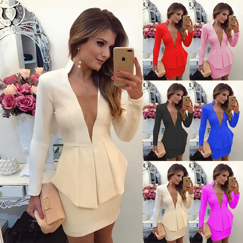 

Tilorraine 2023 Europe and the United States creative long sleeve deep V women dress short skirt office lady summer dress women