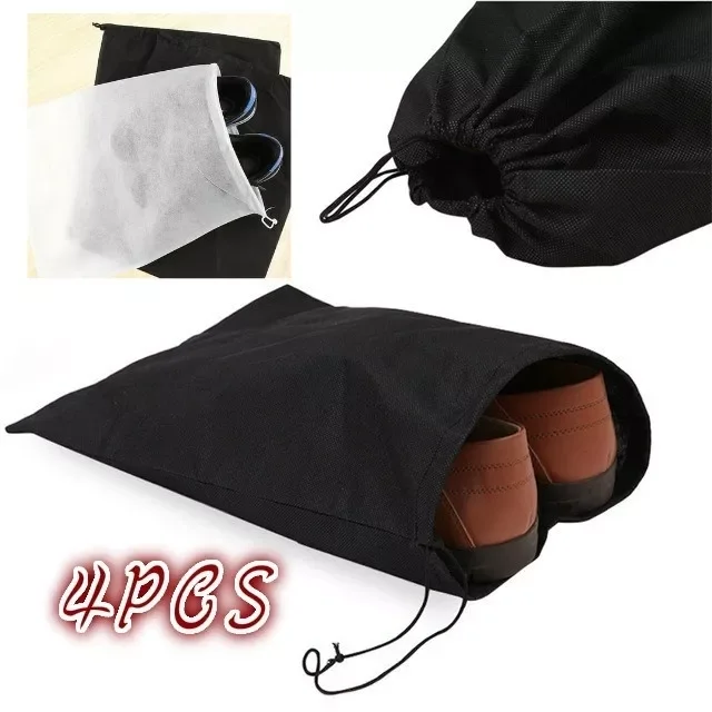 

4pcs Portable Shoes Bag Travel Storage Pouch Drawstring Dust Bags Non-woven