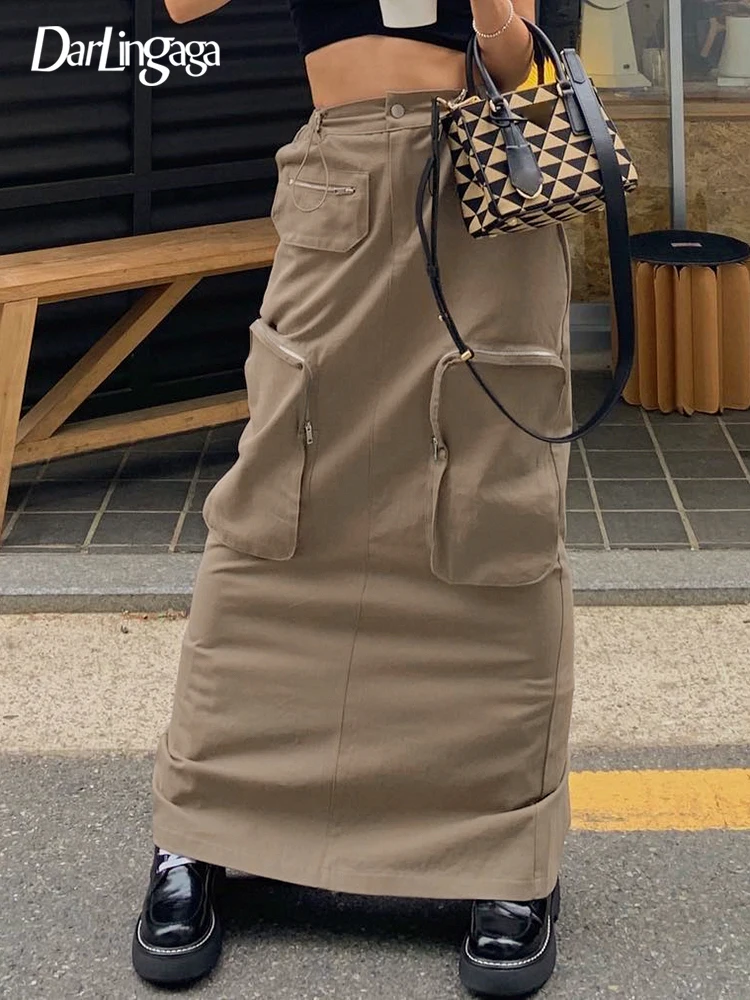 

Юбка-макси Женская прямая с заниженной талией и карманами, в стиле Харадзюку