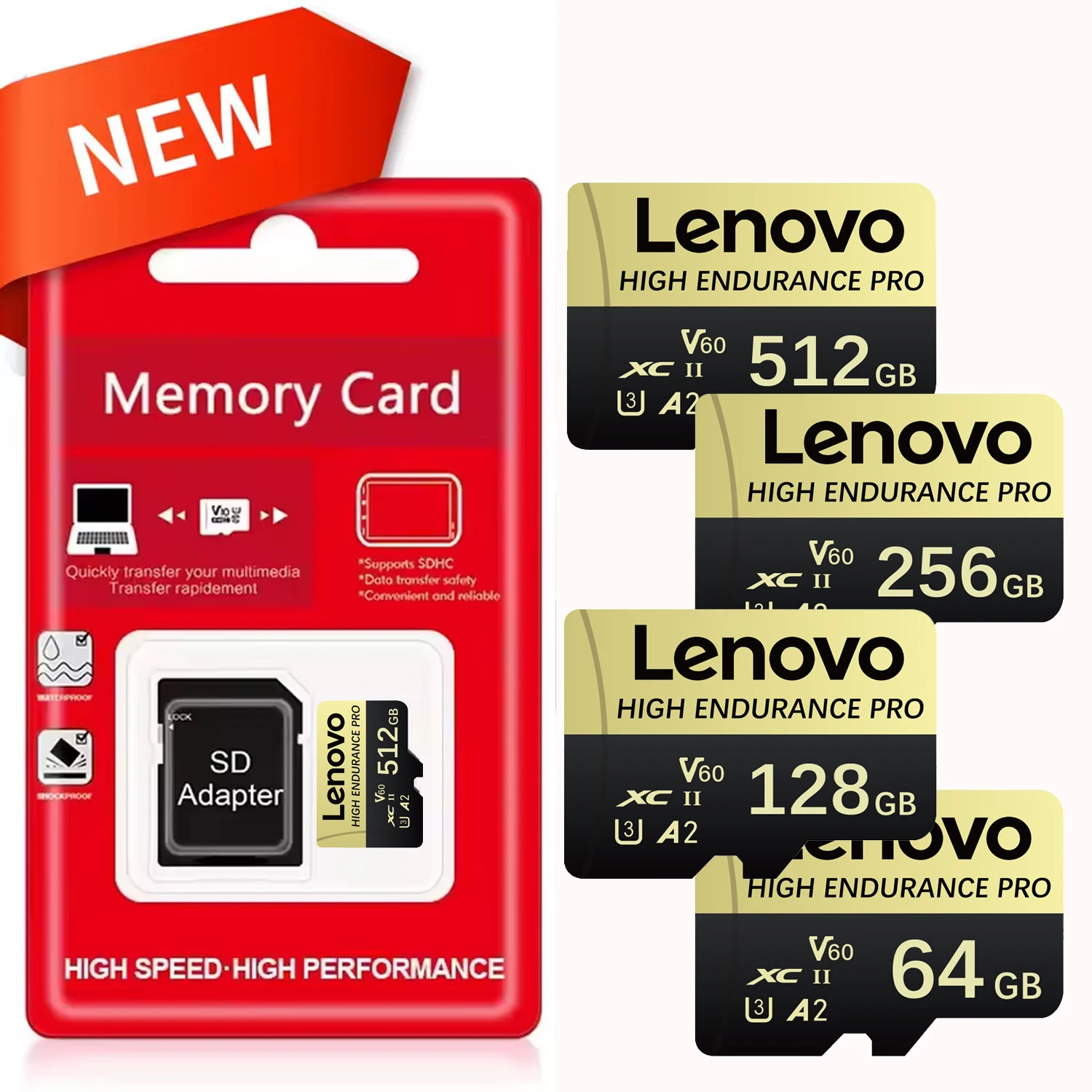 Фото Карта памяти Lenovo High Endurance SD 128/256/512 ГБ, высокоскоростная карта Micro SD U3 V60, универсальная TF-карта для камеры, Nintendo Switch. №1