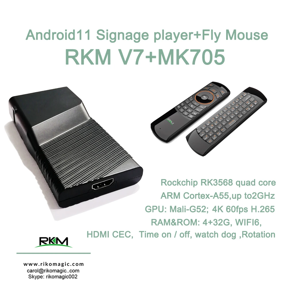 

Android11.0 TV Box RKM V7 Mini PC RK3568 4K Quad Core H.265 Digital Signage Media Player+Fly mouse MK705