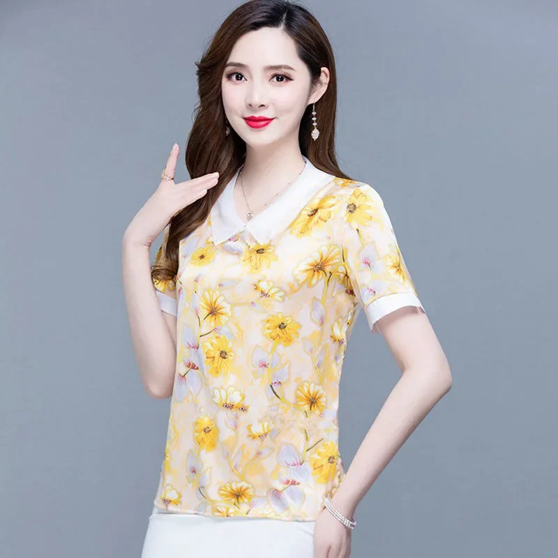 Летняя модная универсальная женская рубашка большого размера с коротким рукавом