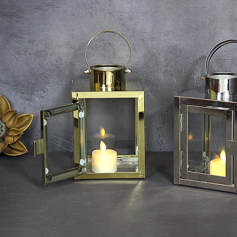 Портативный подсвечник ручной квадратный из нержавеющей стали с ручкой