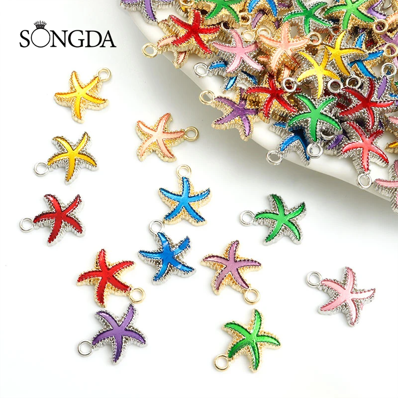 

10pcs Cute Starfish Enamel Charms Cartoon Marine Animal Drip Oil Alloy Metal Pendant For Making DIY Jewelry Earrings Accessories