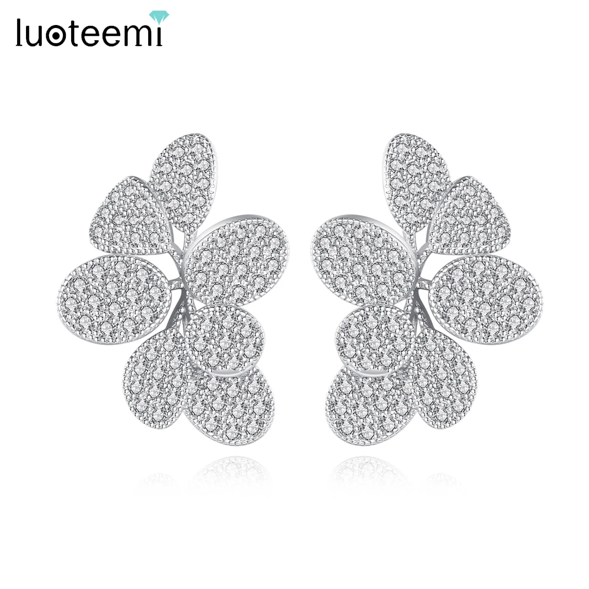 

LUOTEEMI Luxury Big Flower Stud Earrings CZ Paved Elegant Wedding Bridal Cubic Zirconia Wedding Jewelry Unusual Hot Designs Gift