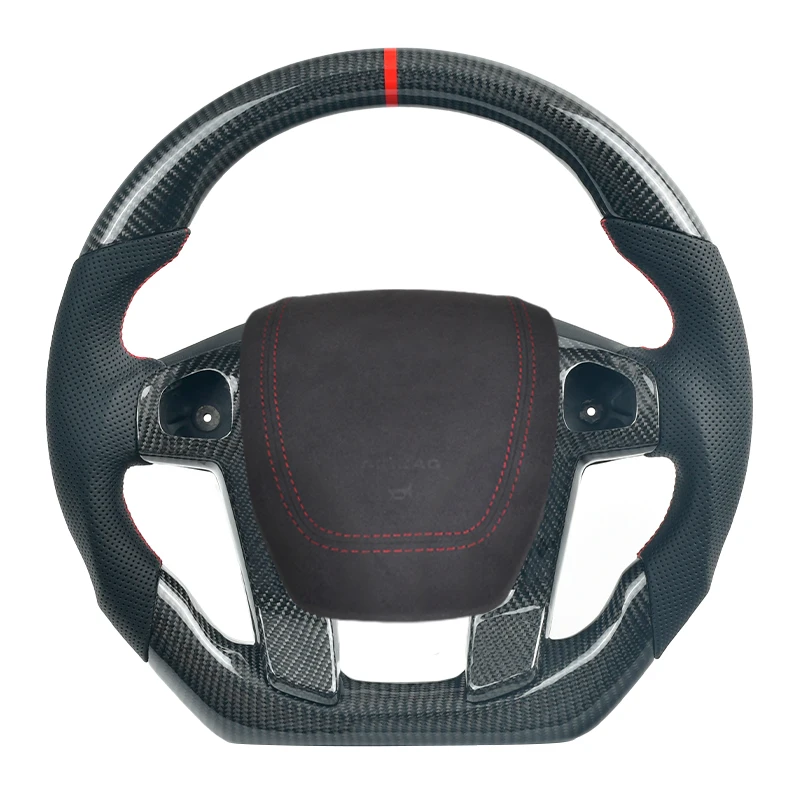 

Рулевое колесо из настоящего углеродного волокна, алькантара для Ford Raptor F-150 2015-2021, верхний красный маркер, индивидуальный стиль