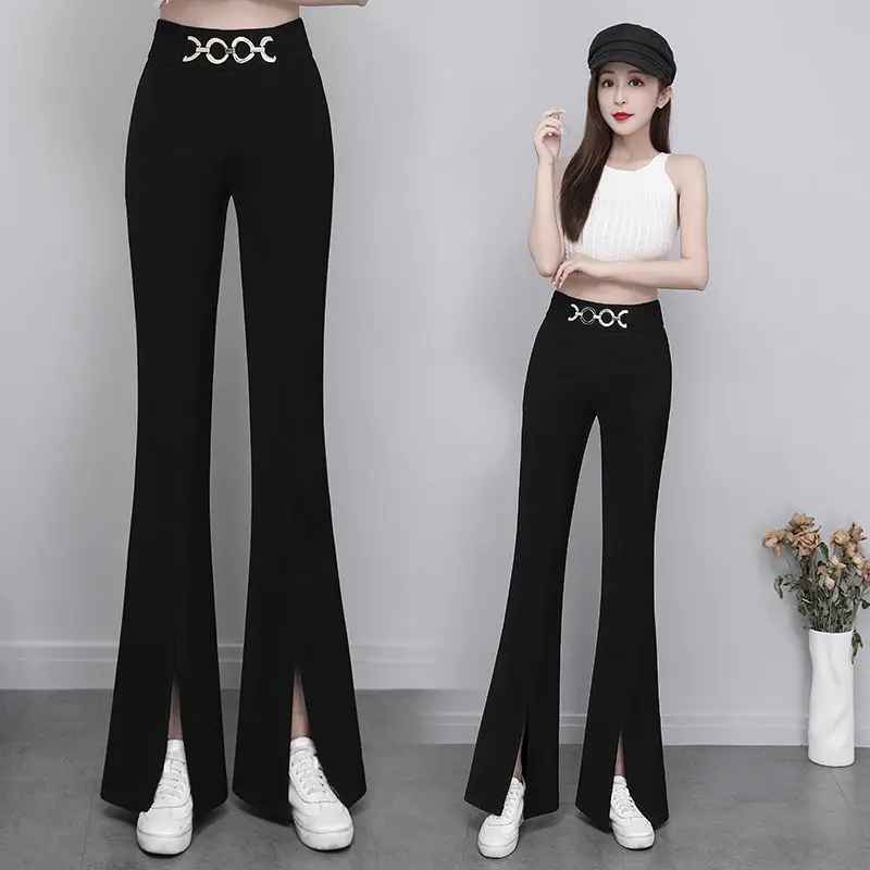 

Elegant 2023 New Autumn Women Suit Pants High Waist Slim Flare Pants Trousers Office Lady Fashion Vintage Casual Trousers L32