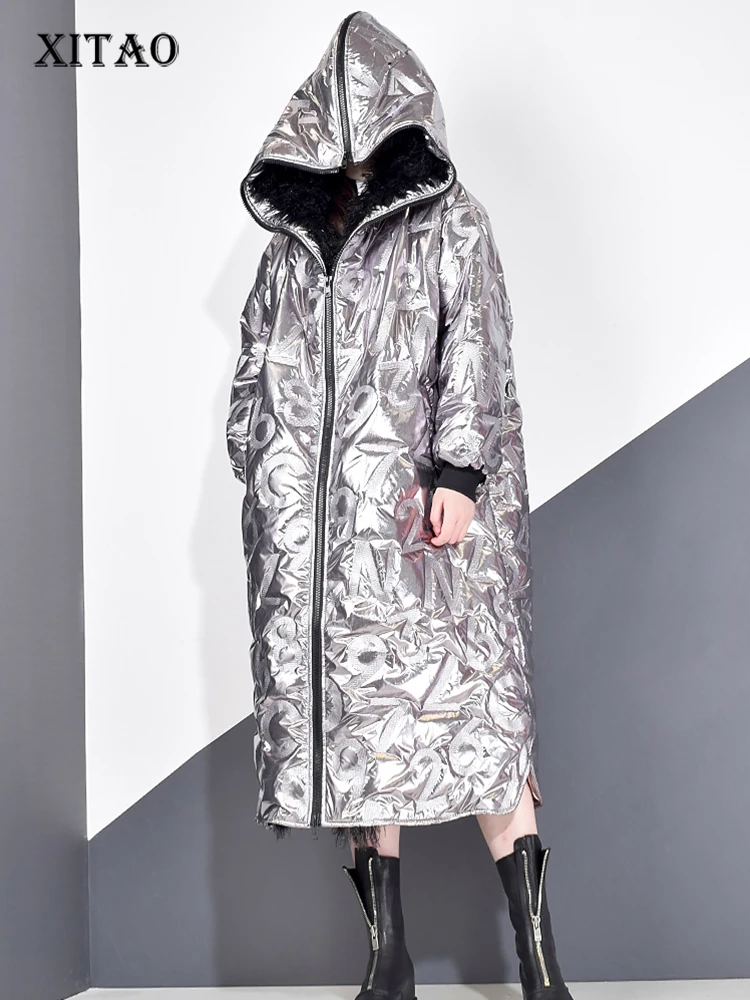 XITAO Personality Winter Coat Women Letter Pattern Streetwear Parka Tide Brand Loose  Women Clothes 2019 New DMY1754