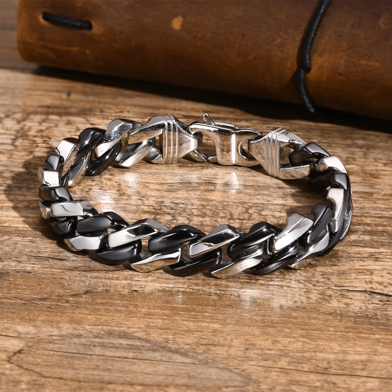 

Men's Ceramics Cuban Chain Bracelets, Stylish 12mm Stainless Steel Miami Curb Link Wristband, Rock Punk Heavy Bracelet Gifts