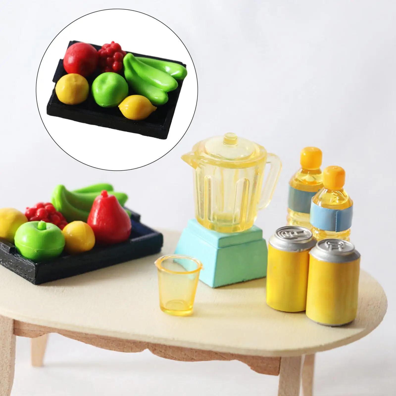

1:12 1/6 Scale Dollhouse Fruit Plate Set Kitchen Dining Room Micro Landscape Grape Banana Peach Apple Lemon Simulation Ornaments