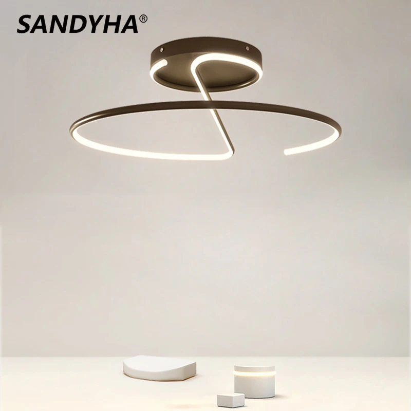 

SANDYHA Modern Luces Led Para Habitacion Simple Highend Ring Ceiling Lamp Plafonnier Light for Living Room Bedroom Lampara Techo