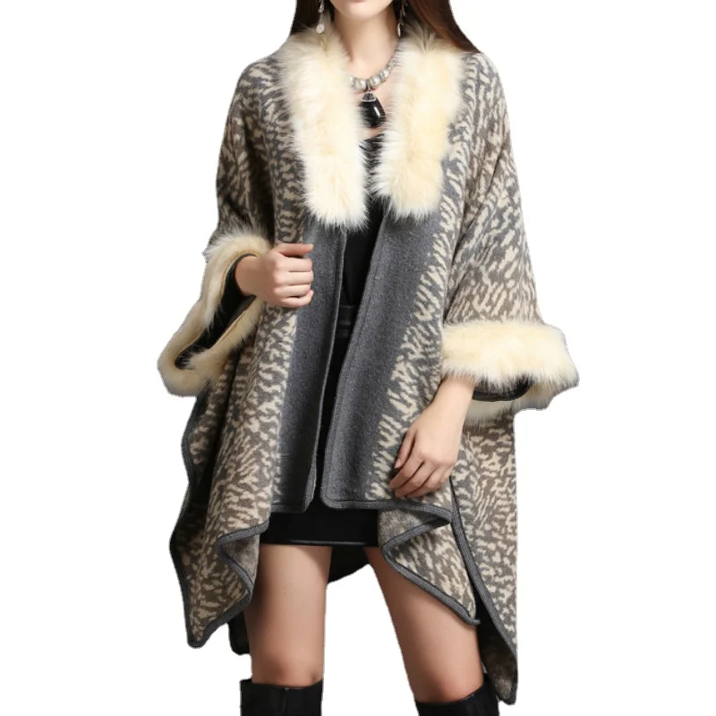 

Cape Coat Women Luxury Faux Fur Coats Cloak Winter 2023 Fashion Fall Long Capes Leopard Poncho Feminino Inverno Capa Con Capucha