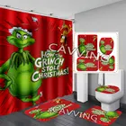Рождественская 3D занавеска для душа Grinch, водонепроницаемая занавеска для ванной, комплект Противоскользящих ковриков для ванной, коврики для туалета, ковер H02