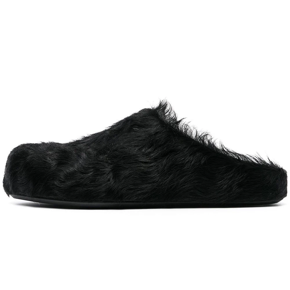 Fur Leather Women Mules Slippers 2023 Winter Italy Brand Design Horsehair Men Flat Shoes Ladies Casual Fashion Slippers Mules
