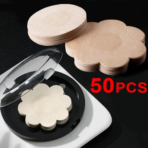 50pcs Women's Invisible Nipple pasties Breast Lift Tape Overlays on Bra Stickers Chest One-off Nipple Covers Pads Accessories