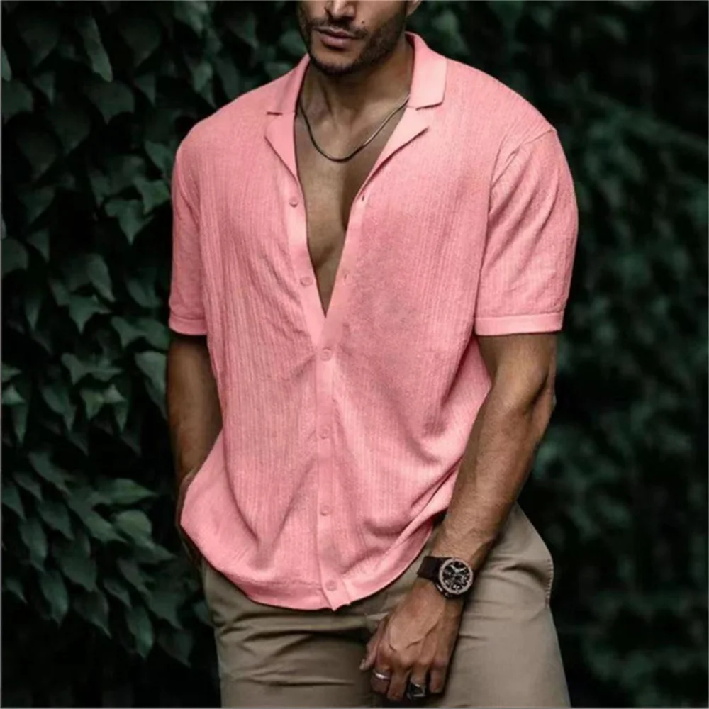 

2023 Summer New Shirts Men Vintage Shirt Solid Color Short Sleeve Oversized Street Male Designer Clothes