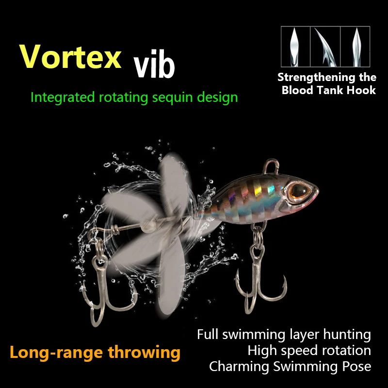 

Metal Vib Fishing Lure Vortex Spinning 7g 10g 14g Rotating Sequins Freshwater Hard Bait Vibration Spinner Spoon for Pike Perch