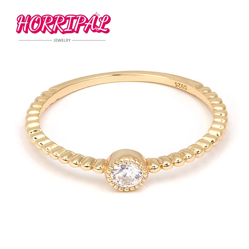 

HORRIPAL D Color Round Cut Moissanite Ring S925 Sterling Silver 18k Yellow Gold Plated Ripple Design Match Wedding Ring Set Girl