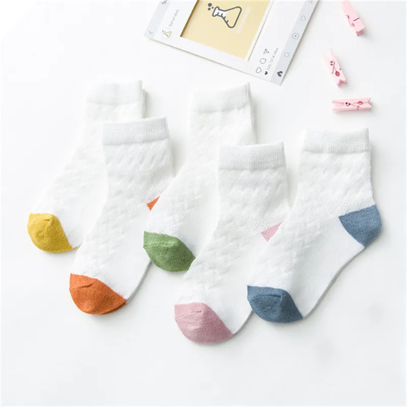 

Children Cotton Summer White Kids For Socks Pairs/lot Knit Solid Baby 5 Fashion Breathable Mesh Thin Girl Soft Socks Student Boy