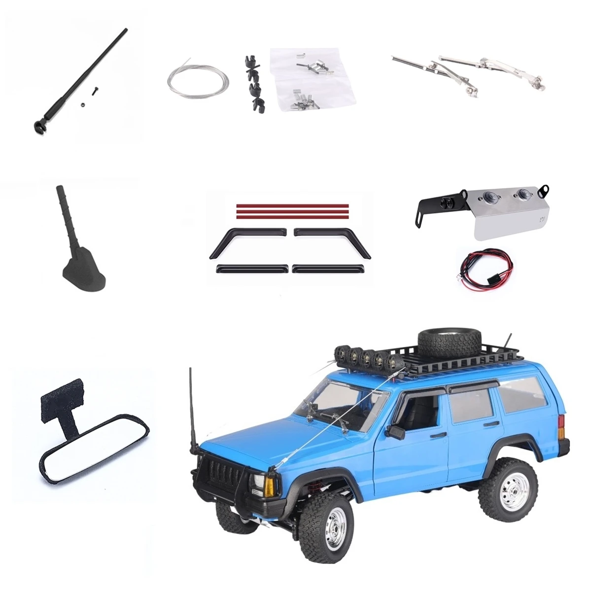 

MN78 Simulation Parts Decorations DIY Accessaries Antenna Armor Rearview Mirror Wiper Steel Rope 1/12 RC Car Upgrade Parts