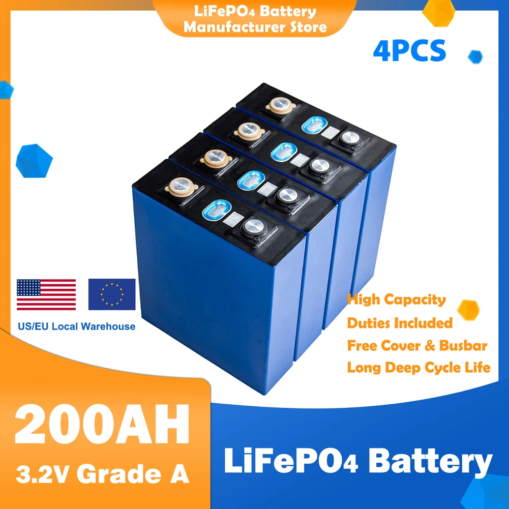 

Lifepo4 200Ah Rechargeable Battery 3.2V Lithium Iron Phosphate Plastic Solar Cells DIY for Boat Golf Cart Solar Energy Storage