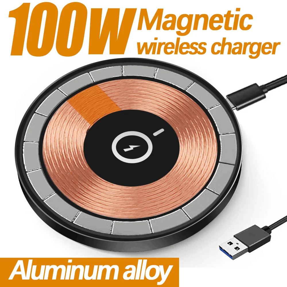 

NEW 100W Qi Magnetic Fast Wireless Charger Pad Stand for Macsafe iPhone 14 13 12 Pro Max 11 Mini Fast Wireless Charging Station