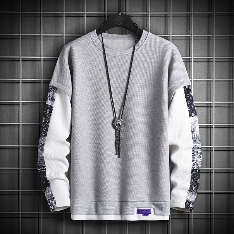 

2022 Men Hoodie Streetwear Hip Hop Harajuku Sweatshirts O-Neck Mens Floral Hoodies Patchwork Sleeves Men Pullovers Clothing Top