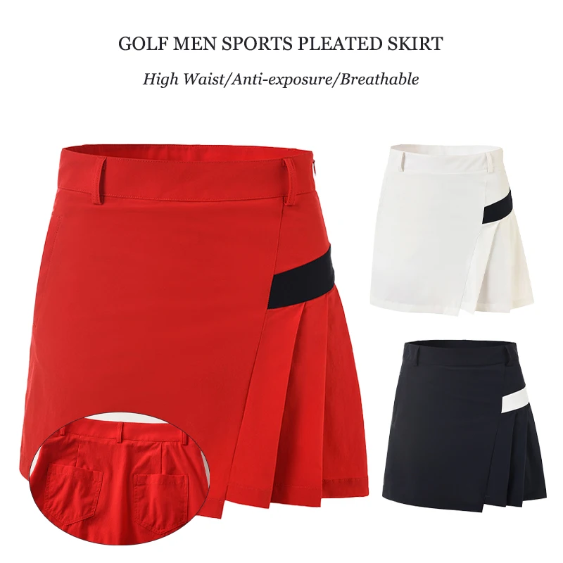 

Women Anti-exposure Golf Mini Skirt Patchwork Golf Pleated Skirt Ladies High Waist Tennis A-lined Culottes Quick-dry Slim Skort