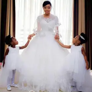 African Lace Appliques Ball Gown Wedding Dresses 2020 Short Sleeves Plus Size Gowns Bride Dresses vestido de novia 2022