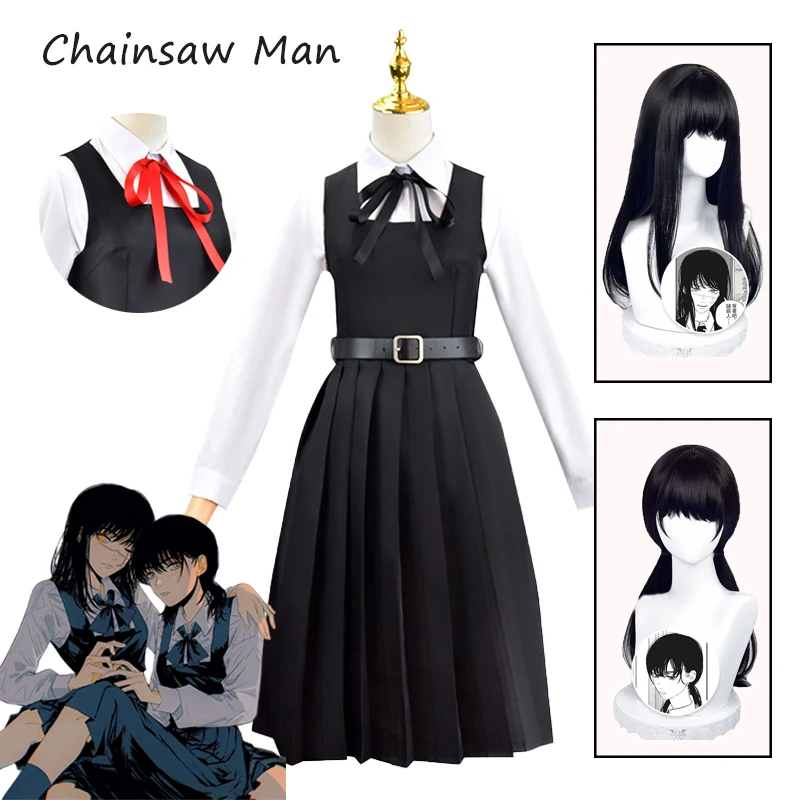 

Anime Chainsaw Man Mitaka Asa Cosplay Costume Wig Black Uniform Pleated Skirt War Demon Cosplay Japanese School Uniform Clothes