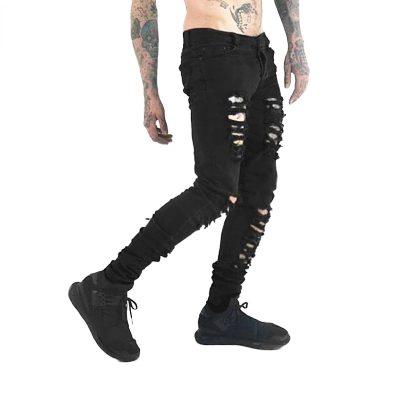 

narrow feet high street punk rock micro elastic fabric cultivate one's morality hardcore FOG bubble club havoc black jeans